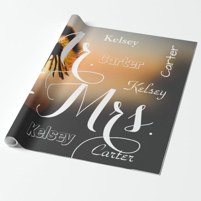 Mr & Mrs Summer Scene Personalized Names Wrapping Paper (Unrolled)