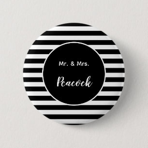 Mr. & Mrs. Surname Black and White Stripes 6 Cm Round Badge