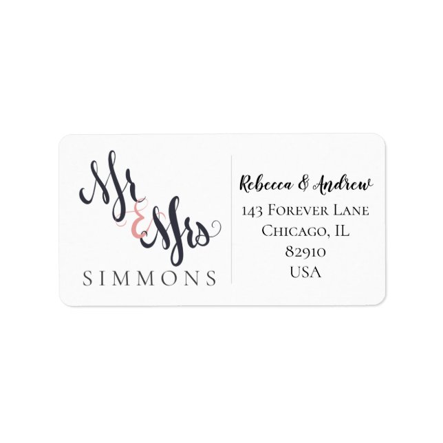 Mr & Mrs Surname Calligraphy Mailing Address Label (Front)