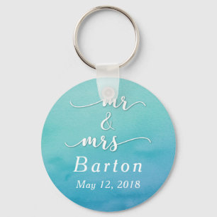 "Mr & Mrs" Teal & Blue Wedding with Date Key Ring