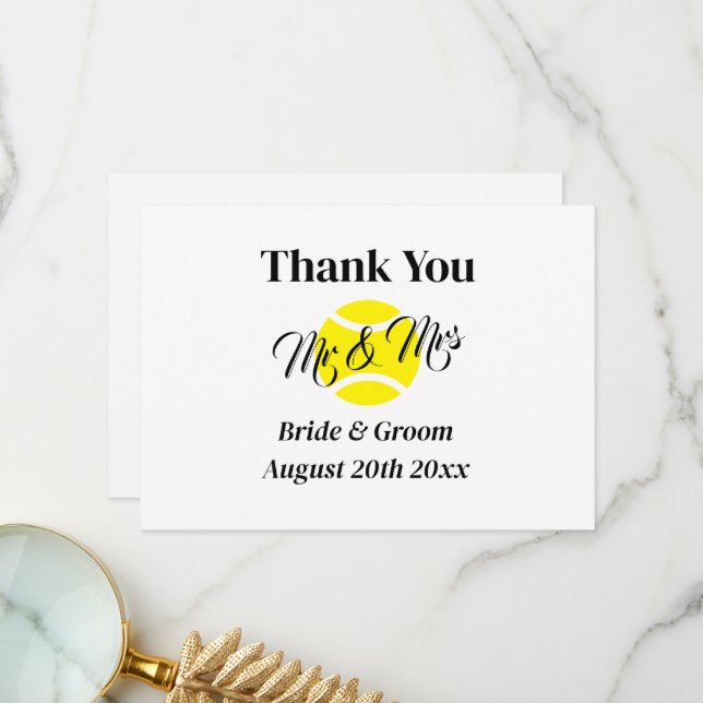 Mr & Mrs tennis couple sporty wedding Thank You Card (Front/Back In Situ)