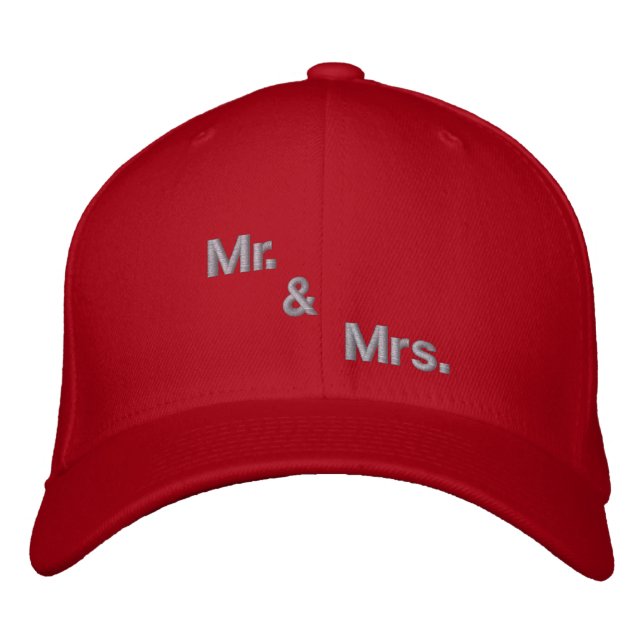 Mr. & Mrs Text Basic Flexfit Wool Red Colour Embroidered Hat (Front)
