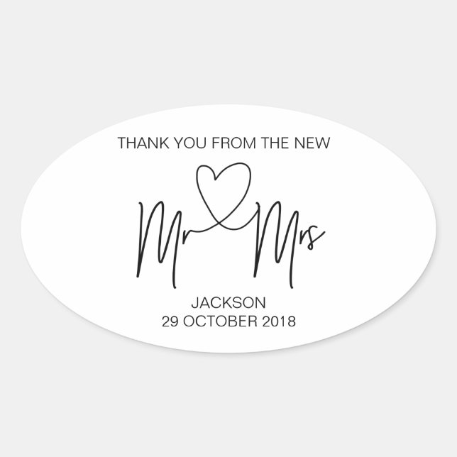 Mr & Mrs Thank You Wedding Favour Sticker (Front)