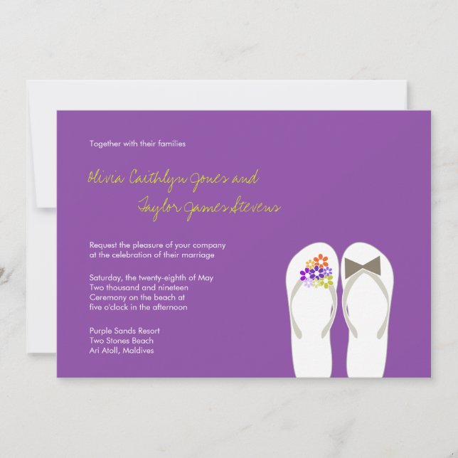 Mr & Mrs Tropical Flip Flops Beach Wedding Invite (Front)