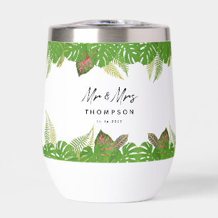 Mr. & Mrs. Tropical Leaves Script Wedding Gift
