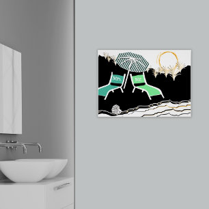 Mr & Mrs Turquoise Beach Chairs At Sunset Poster