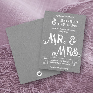 Mr. & Mrs. typography grey kraft paper wedding Invitation