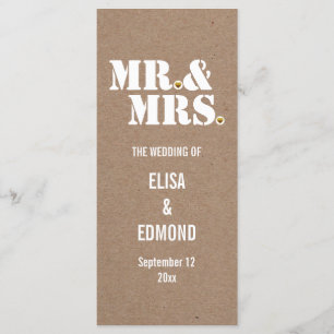 Mr. & Mrs. typography kraft paper wedding program Programme
