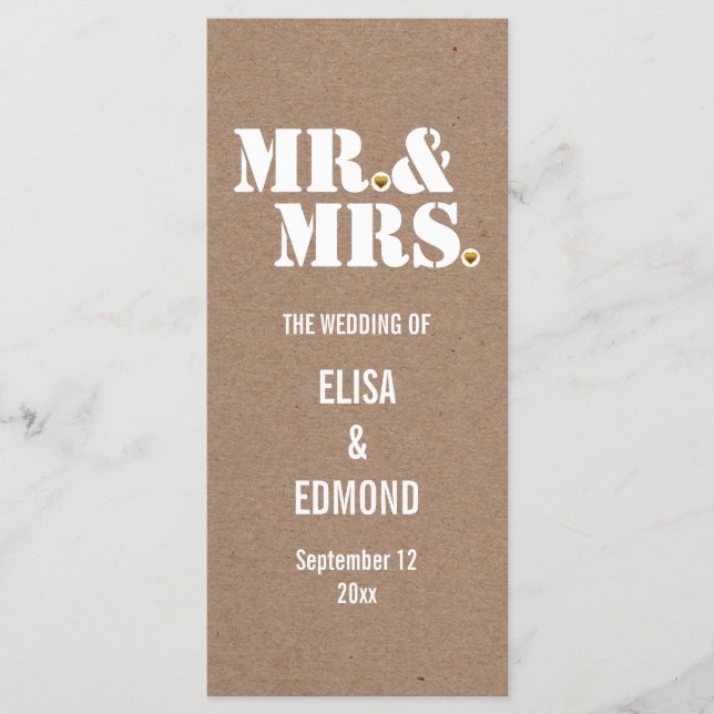 Mr. & Mrs. typography kraft paper wedding program Programme (Front)
