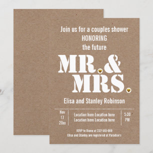 Mr. & Mrs. typography kraft paper wedding shower Invitation