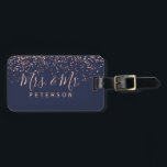 Mr & Mrs  typography rose gold confetti navy blue Luggage Tag<br><div class="desc">Mr & Mrs  typography rose gold confetti navy blue,  perfect for wedding honeymoon.</div>