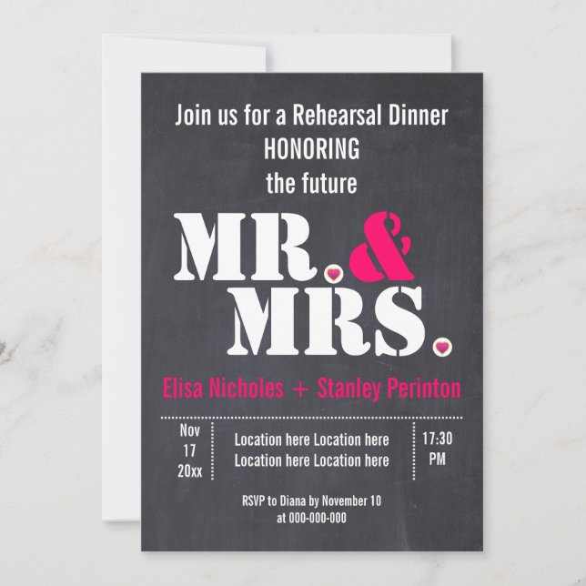 Mr. & Mrs. typography wedding rehersal dinner Invitation (Front)