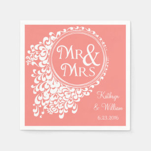 Mr & Mrs Vintage Coral Personalised Napkins