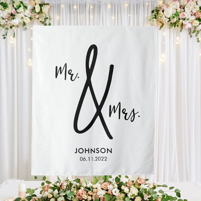 Mr. & Mrs. Wedding Backdrop Custom Surname Date Tapestry (Mr. & Mrs. Wedding Backdrop Custom Surname Date
)