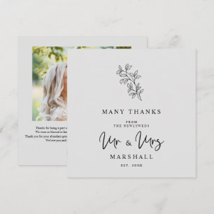 MR & MRS Wedding Black Fancy Minimalist Branches  Thank You Card