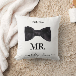 Mr. & Mrs. Wedding Black & White Cushion