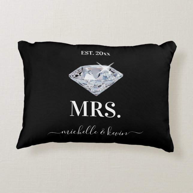 Mr. & Mrs. Wedding Black & White Decorative Cushion (Back)