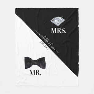 Mr. & Mrs. Wedding Black & White Fleece Blanket