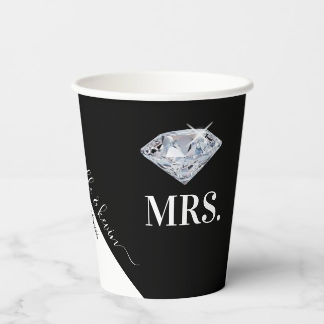 Mr. & Mrs. Wedding Black & White Paper Cups (Back)