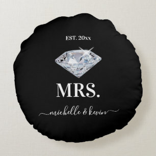 Mr. & Mrs. Wedding Black & White Round Cushion