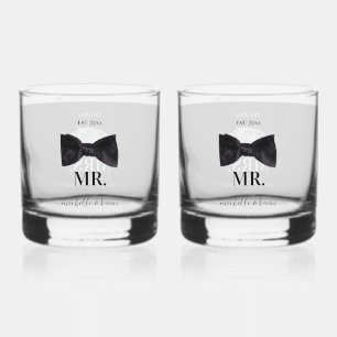 Mr. & Mrs. Wedding Black & White Wedding Whiskey Glass