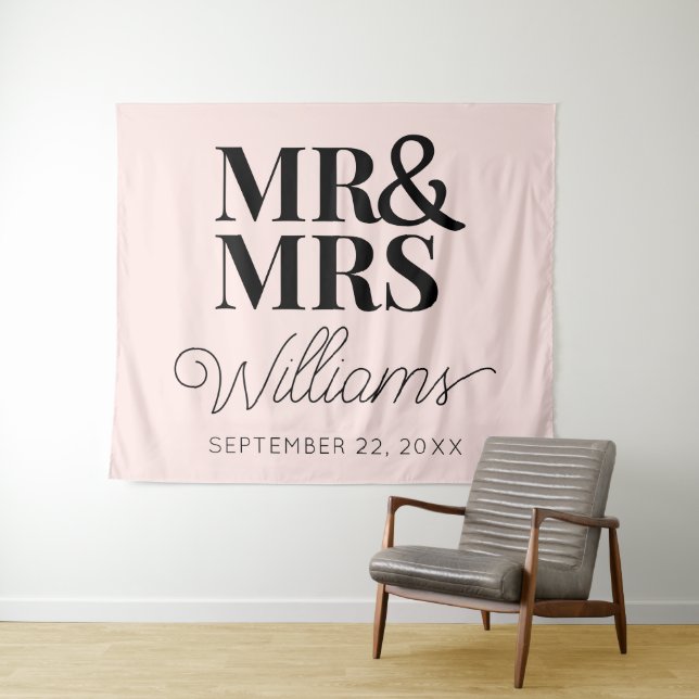 Mr Mrs Wedding Bridal Shower Modern Backdrop Tapestry (In Situ (Horizontal))