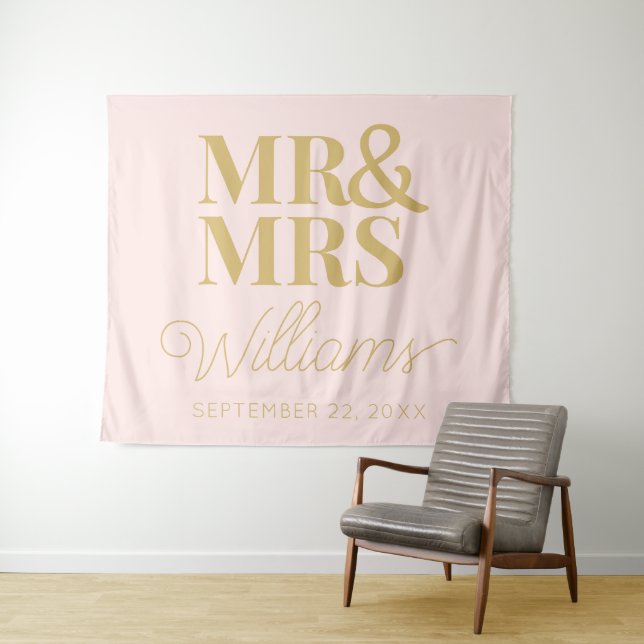 Mr Mrs Wedding Bridal Shower Modern Backdrop Tapestry (In Situ (Horizontal))