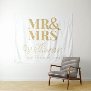 Mr Mrs Wedding Bridal Shower Modern Backdrop Tapestry