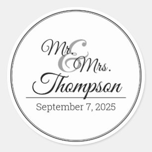 Mr. & Mrs. Wedding Celebration Date Classic Round Sticker