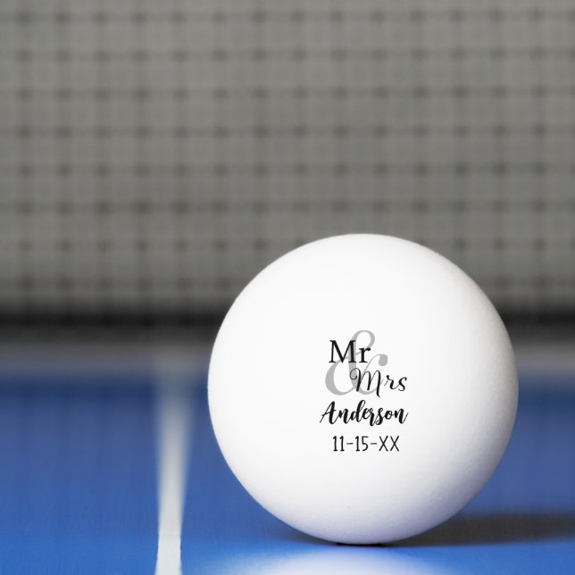 Mr & Mrs Wedding Couple Personalised Ping Pong Ball (Net)