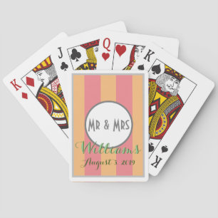 MR & MRS, WEDDING Date, MELON  & MANGO stripes, Playing Cards