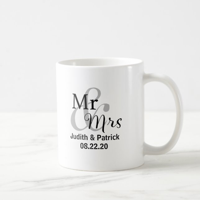 Mr & Mrs Wedding Date with Bride & Groom Names Coffee Mug (Right)