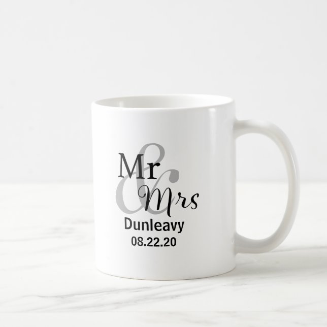 Mr & Mrs Wedding Date with Married Surname Coffee Mug (Right)
