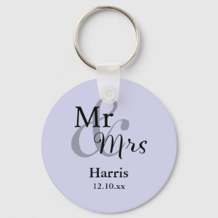 Mr & Mrs Wedding Favour Keyring Name/Date (lilac)