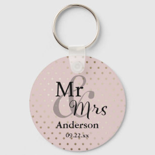 Mr & Mrs Wedding Favour Keyring Name/Date Rose Gol