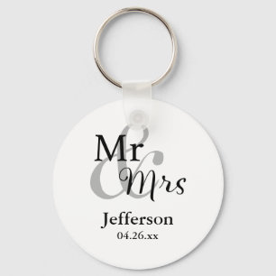 Mr & Mrs Wedding Favour Keyrings with Name & Date
