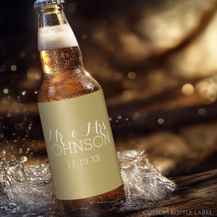 Mr & Mrs Wedding Favour - Minimalist Gold Beer Bottle Label