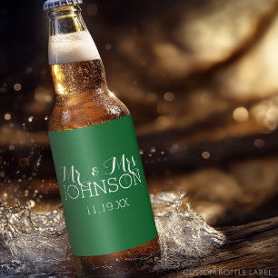 Mr & Mrs Wedding Favour - Minimalist Green Beer Bottle Label