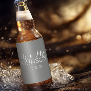 Mr & Mrs Wedding Favour - Minimalist Grey Beer Bottle Label