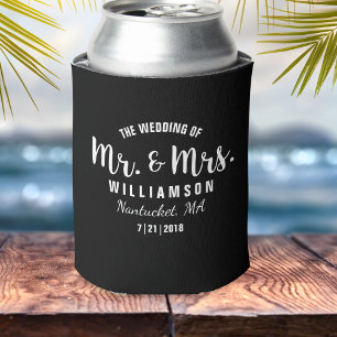 Mr. & Mrs. Wedding Favour Simple Chic Trendy Black Can Cooler
