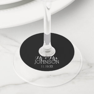 Mr & Mrs Wedding Favour Solid Colour Black Wine Glass Tag
