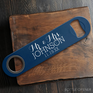 Mr & Mrs Wedding Favour Solid Colour Navy Blue