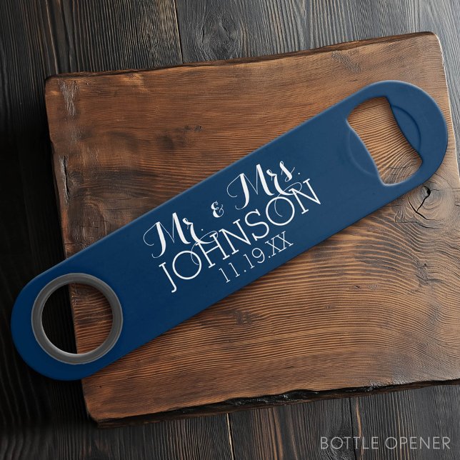 Mr & Mrs Wedding Favour Solid Colour Navy Blue (Custom Bar Key)