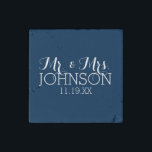 Mr & Mrs Wedding Favour Solid Colour Navy Blue Stone Magnet<br><div class="desc">A bold colour with chic fonts make a statement piece for reception favours. Items are easier to customise when you replace all text and photos first. If your art still needs to be adjusted, click on the Customise This button. This will take you to a design area where you can...</div>