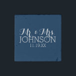 Mr & Mrs Wedding Favour Solid Colour Navy Blue Stone Magnet<br><div class="desc">A bold colour with chic fonts make a statement piece for reception favours. Items are easier to customise when you replace all text and photos first. If your art still needs to be adjusted, click on the Customise This button. This will take you to a design area where you can...</div>