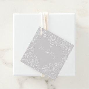 Mr&Mrs Wedding Floral Doodle Heart Grey Love Favour Tags
