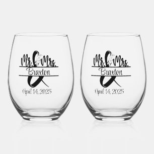 Mr. & Mrs. Wedding Glass Wine Glass