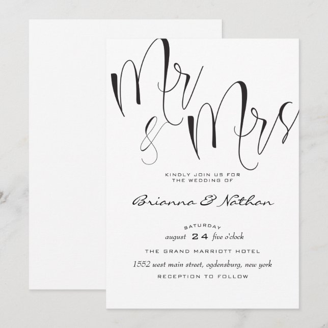 Mr & Mrs Wedding Invitation (Front/Back)
