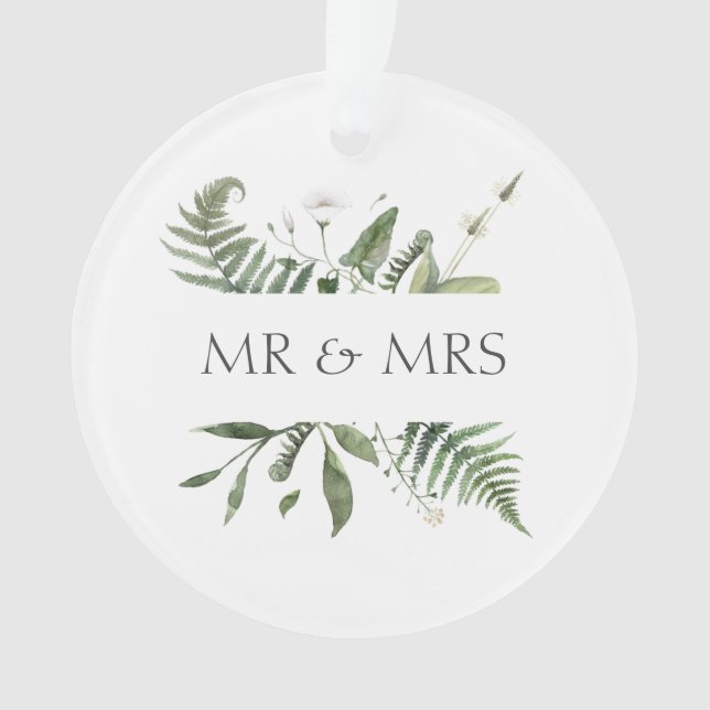 Mr & Mrs Wedding Keepsake Greenery Ornament (Front)