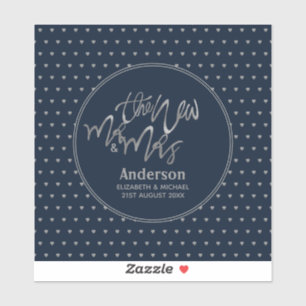 Mr & Mrs Wedding Navy Blue Silver Love Hearts